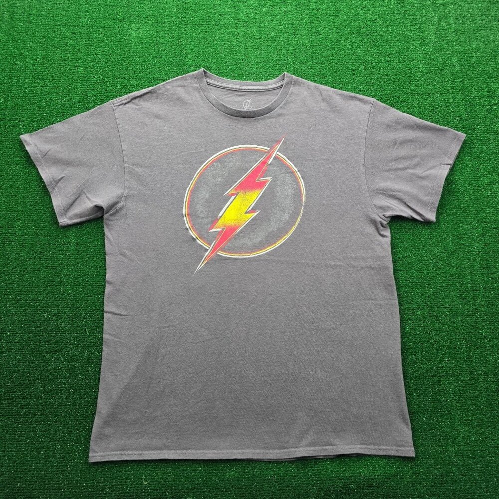 DC Comics The Flash Tshirt Mens Large Gray Short Sleeve Lightning Bolt Superhero